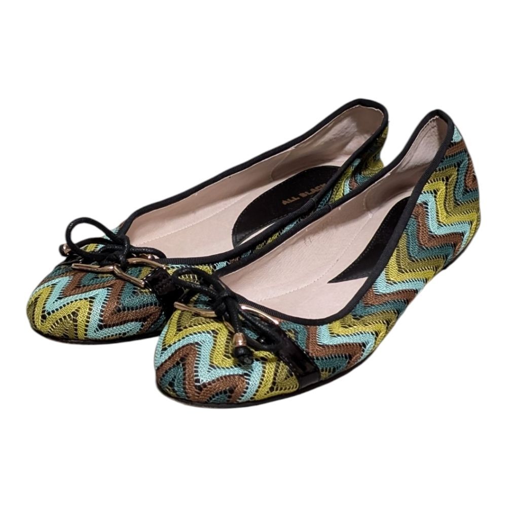 All black fabric chevron multi-color ballet flats size 39.5 everyday chic bow - Picture 10 of 10